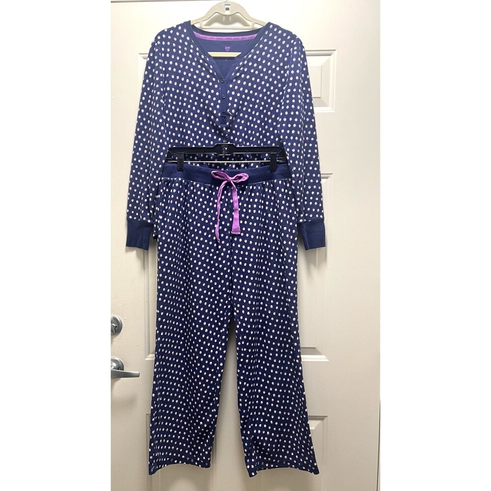 Betsy Johnson 2 Pc Pajama Set Lounge Pants Shirt Cozy Fuzzy Blue Pink Sz M